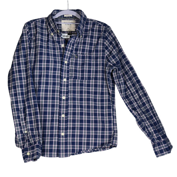 Abercrombie Fitch Mens S Muscle Button Down Shirt Pink Blue Embroidered Moose - Picture 1 of 11